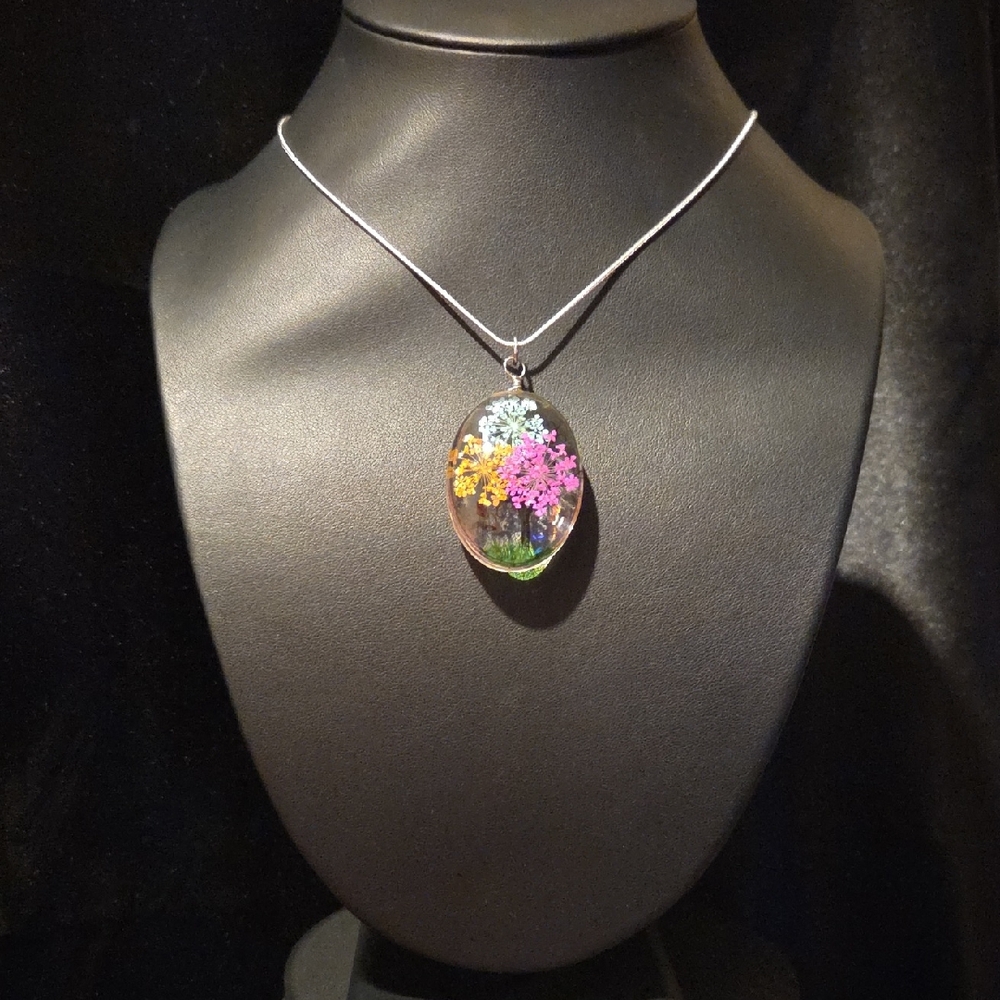 New Floral Glass Pendant Necklace